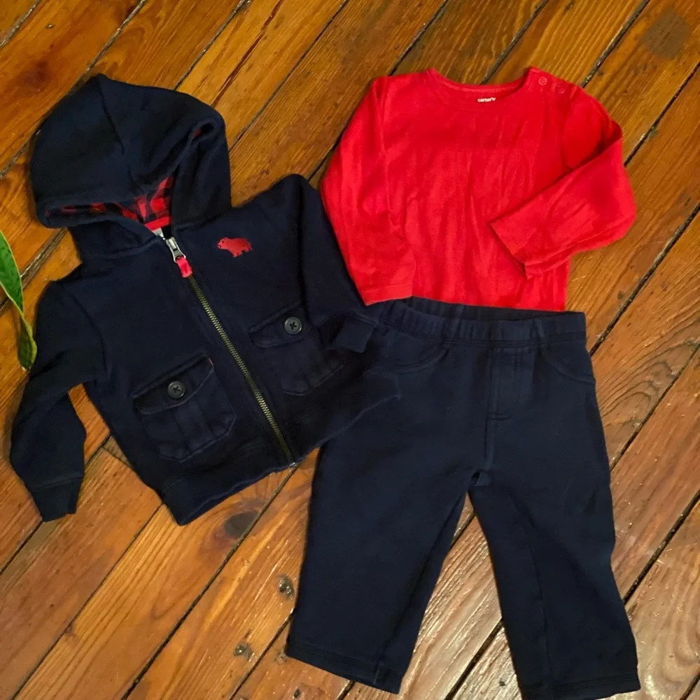 Carters Gingham Red & Black Outfit Size 18 Months